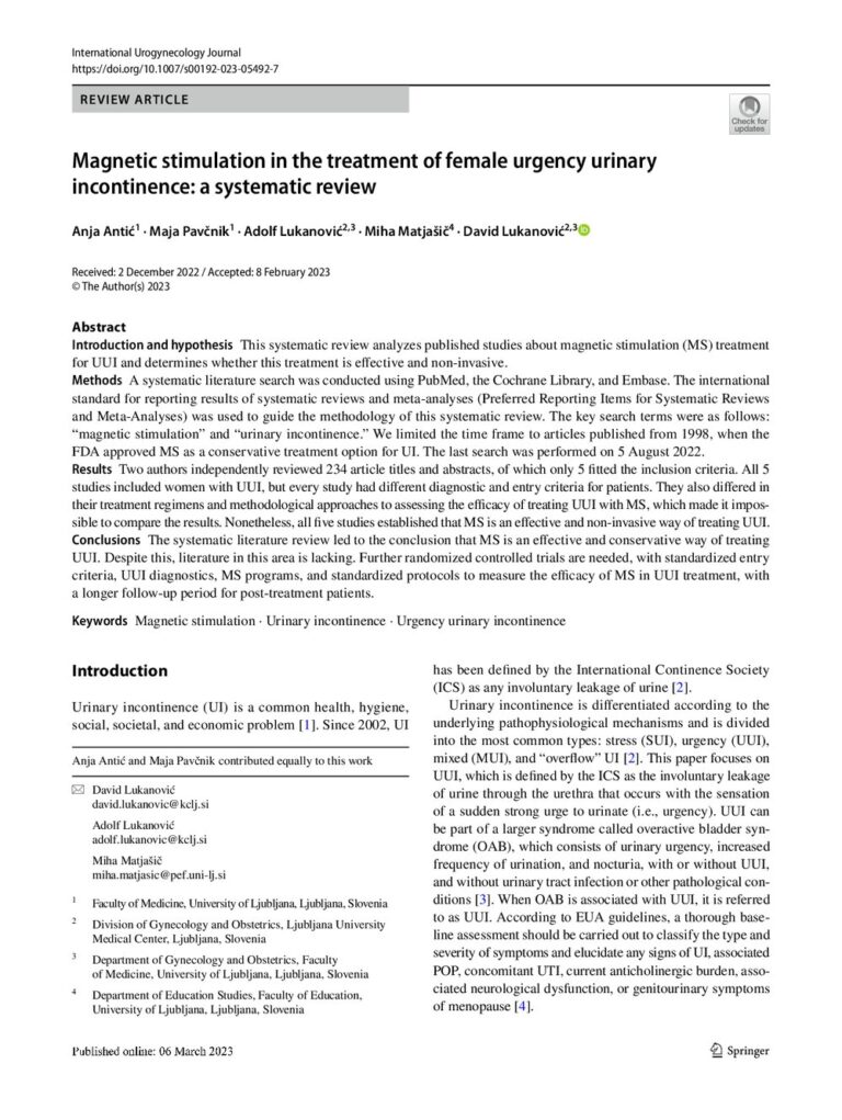 02 Stymulacja magnetyczna w leczeniu nagłego nietrzymania moczu u kobiet – przegląd systematyczny
